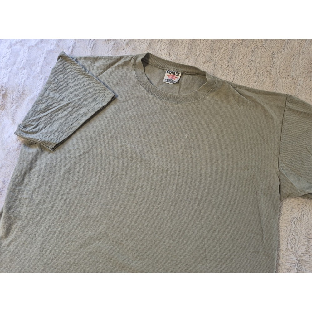 Vintage 90s Oneita Blank Olive Green T Shirt Men's XL Striped Single Stitch USA
